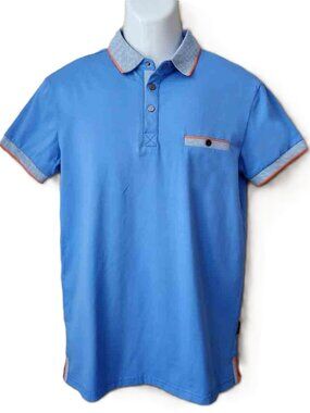 Scott Barber Polo Shirt Blue Gray Orange Men's Size Small